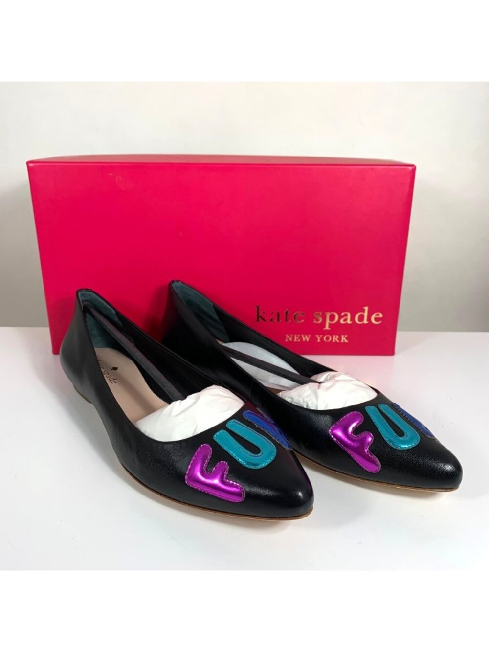 KATE SPADE New York Elliot FUN Leather Ballet Pointed Toe Flats Shoes NIB